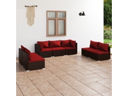 Vidaxl 7 Pcs Conjunto Lounge Jardim C/ Almofadões Vime Pe Castanho