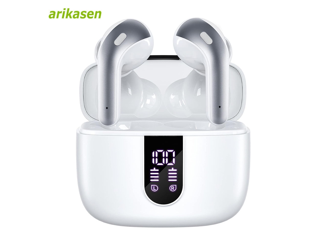 Fones de Ouvido Bluetooth Sem Fio, À Prova D'água, com Microfone, Cancelamento de Ruído e Bateria com Duração de Até 52 Horas. MDUG (branco B)