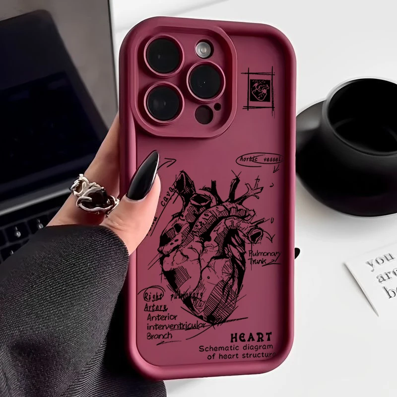 (borgonha) Capa Para Celular Com Estampa Criativa De Coração E Modelo Cardiovascular Para Iphone 15