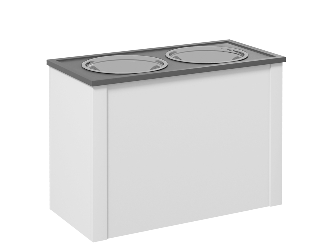 Comedouro Para Cães Com Armazenamento E 2 Tigelas Inox 1l, Estação Elevada Para Cães Grandes, Branco