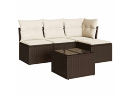 Conjunto de 5 Sofás para Jardim com Almofadões Vime Pe Castanho MAISON EXCLUSIVE (5 pcs)