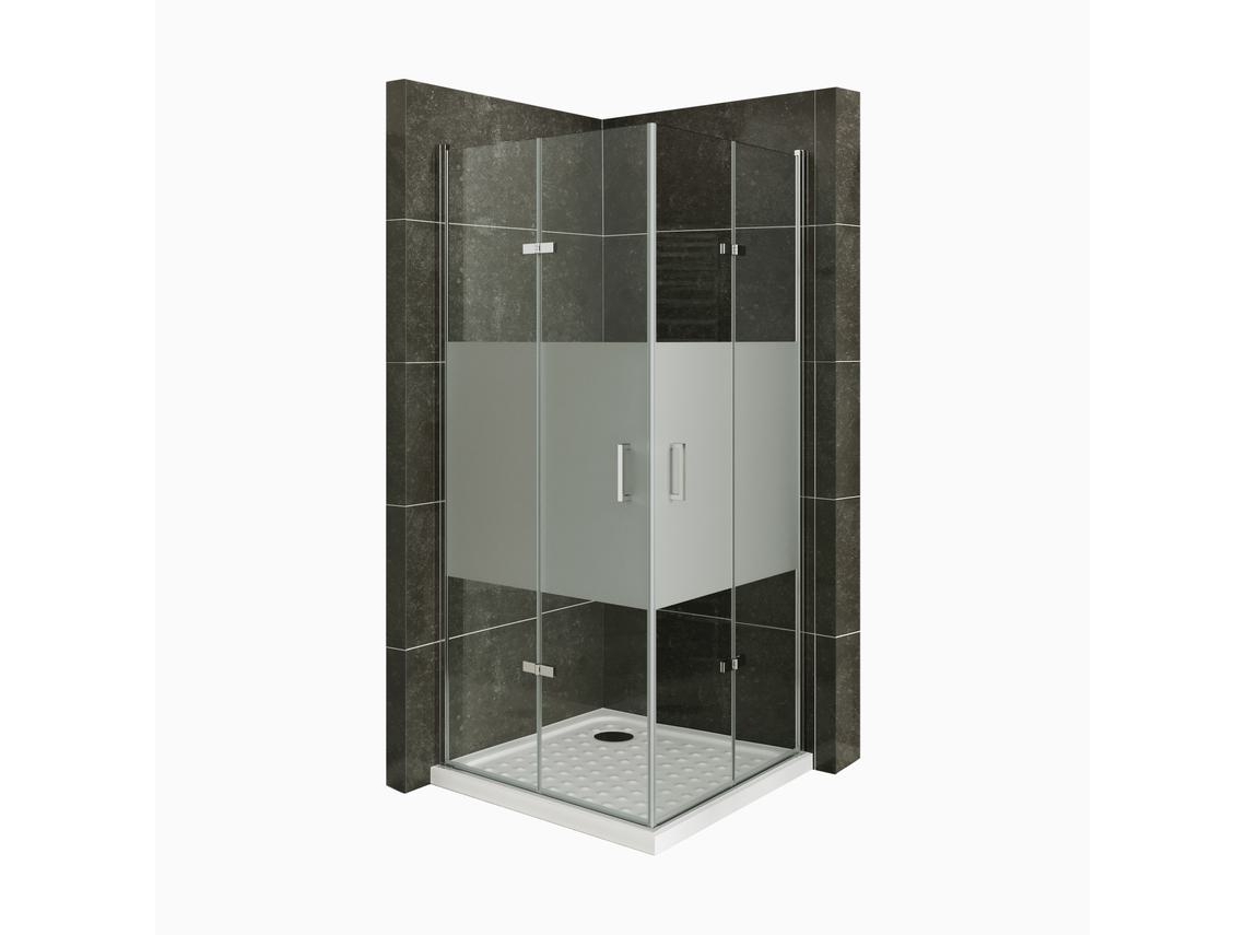 Cabine de Duche Matilde 90x90x180cm -NÃO REVERSÍVEL- Porta articulada, Ajuste 88,9-90,4x88,9-90,4cm | Perfis Cromados, Vidro meio fosco 6mm