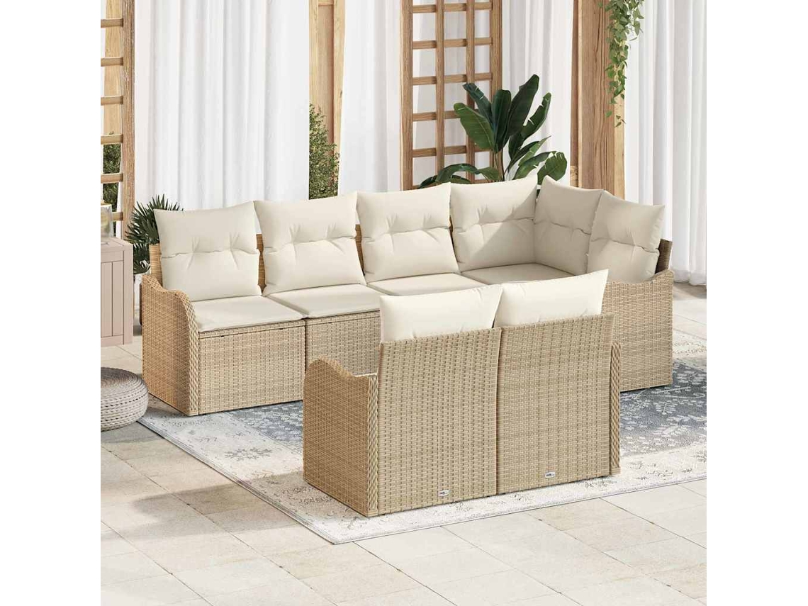 Vidaxl Conjunto De Sofá De Jardim 7 Unid. Bege Vime Pe