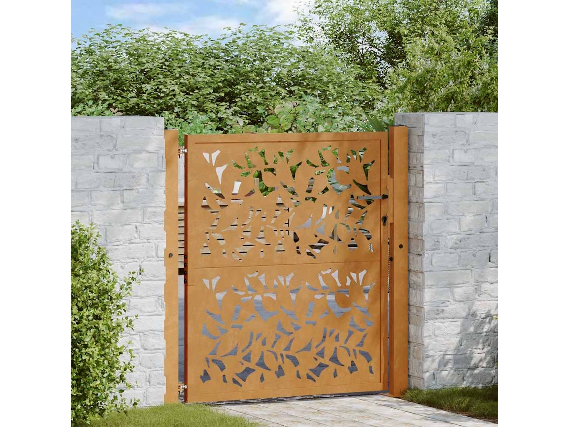 Vidaxl Portão De Jardim 100x100 Cm Com Design De Folha De Aço Resistente Às Intempéries