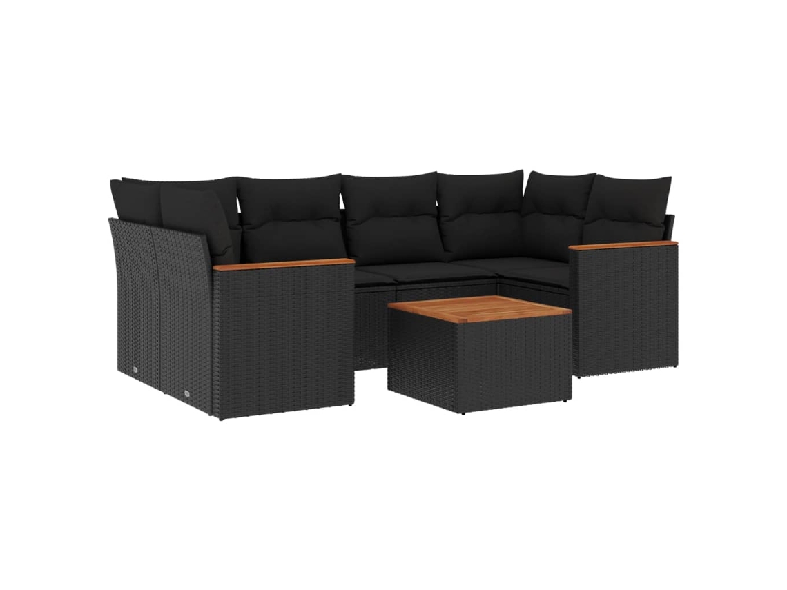 Conjunto de 7 Sofás para Jardim com Almofadões Vime Pe Preto MAISON EXCLUSIVE (7 pcs)