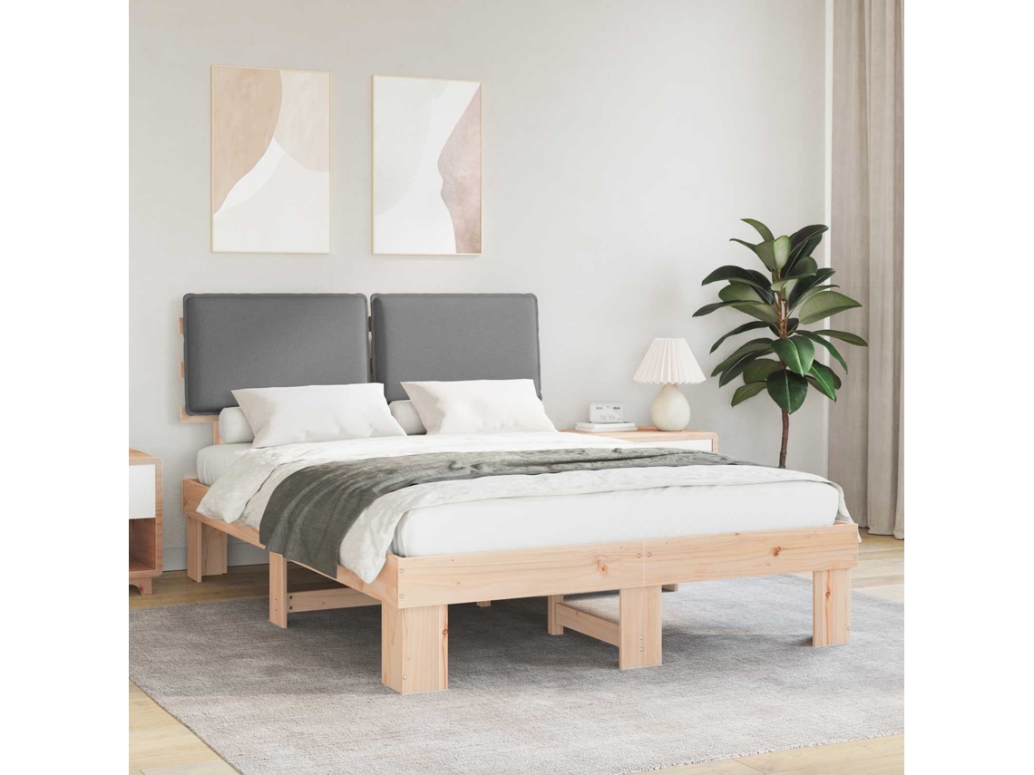 Vidaxl Estrutura de Cama com Cabeceira Estofada Cinzento claro