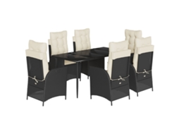 Conjunto 7 de jantar p/ jardim c/ almofadões VIDAXL vime PE preto
