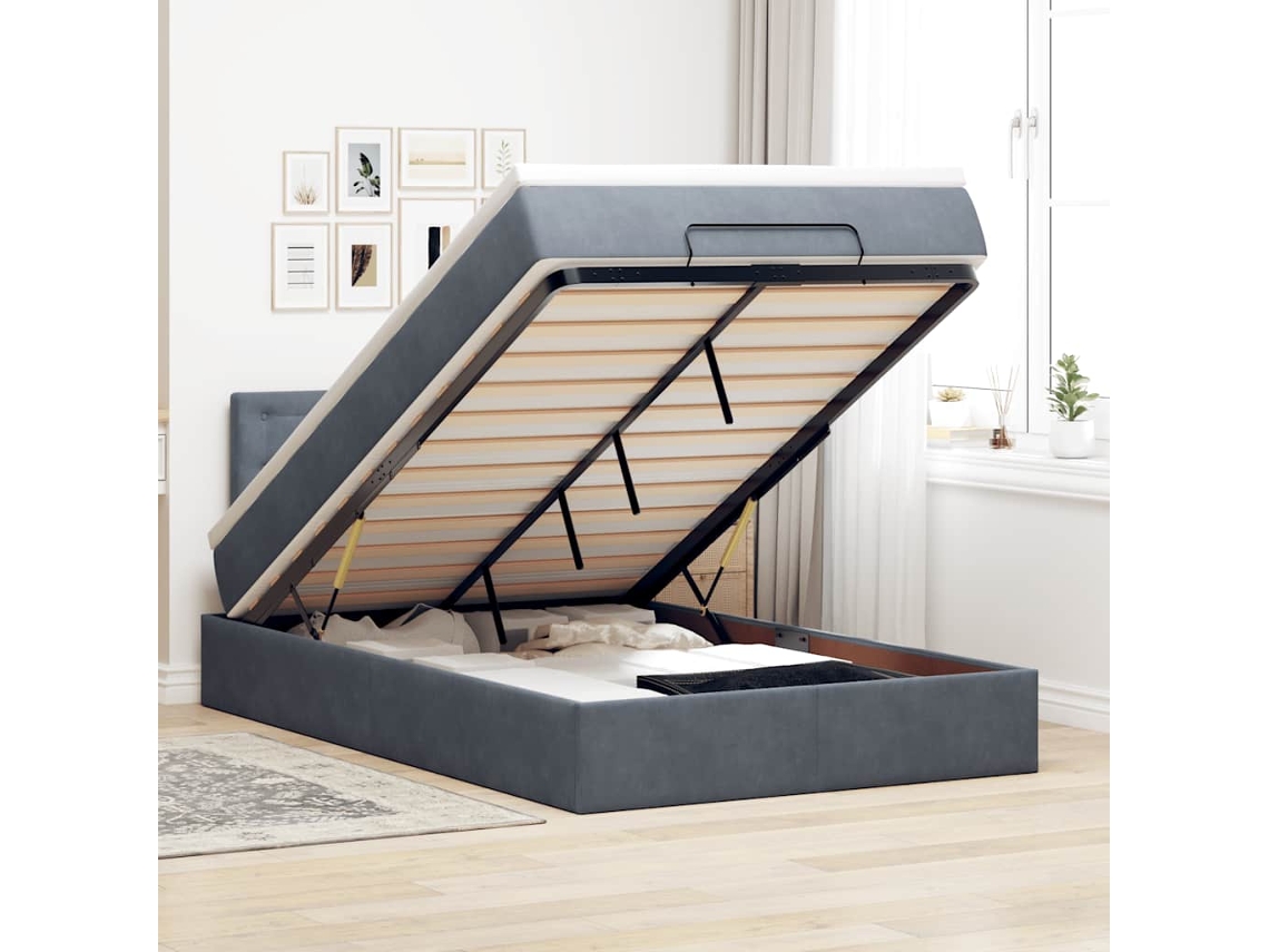 Vidaxl Cama Otomana Com Colchão Leds 120x190cm Veludo Cinza-escuro