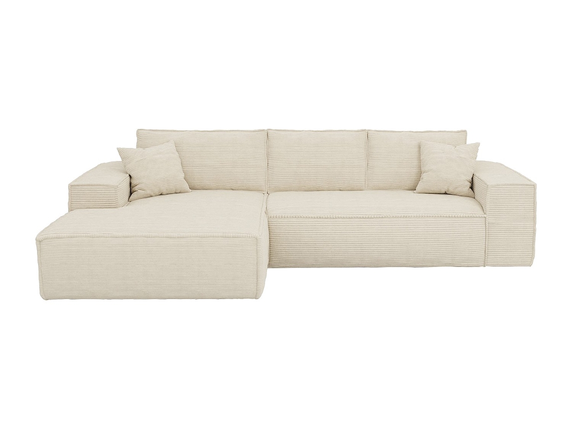 Sofá conversível de canto esquerdo expresso de veludo cotelê bege 140 cm cama Colchão de espuma viscoelástica de 14 cm DUNLOPILLO Amelia