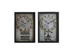 Relógio de Parede HOME ESPRIT Amarelo Branco Preto Cinzento Metal Cristal Vintage 27,5 X 6,5 X 40,5 Cm 2 Unidades