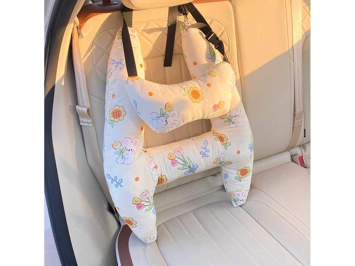 Almofada De Apoio Para Cabeça E Pescoço No Carro, Com Suporte Lateral, Flor E Coelho, Elysve