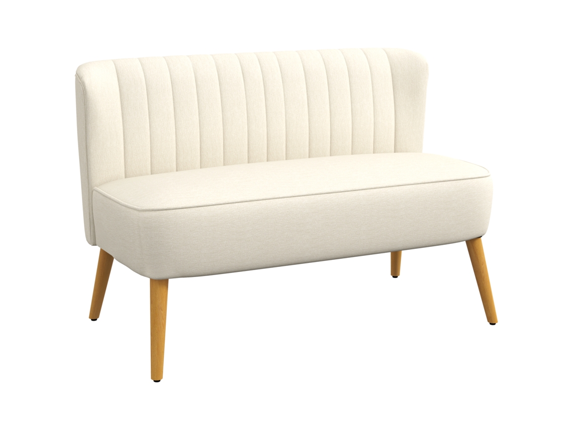 Sofá 2 lugares em tecido de linho 117x56,5x77 Cm sem braços pernas de madeira branco creme | S/MARCA