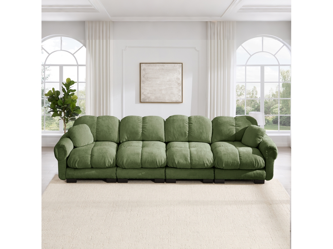 Sofá Moderno Com Design Acolchoado, Apoios De Braço Elegantes, Assentos Espessos E Encosto Ergonómico, Verde