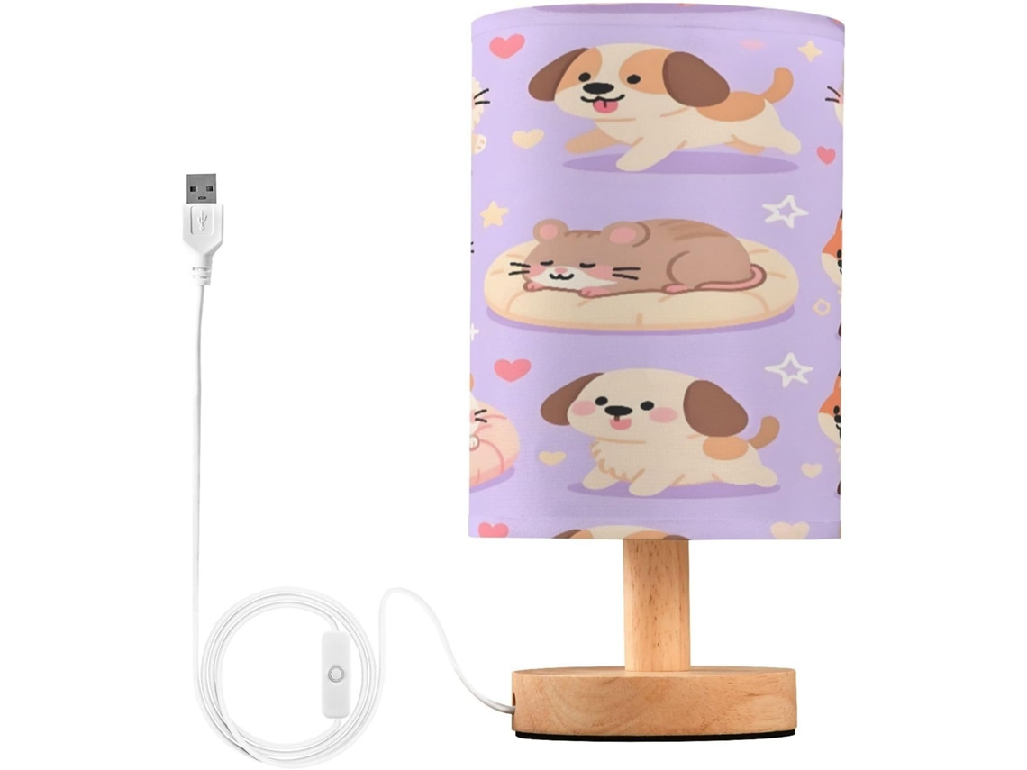 Abajur De Cabeceira Fofo Em Formato Animal Para Quarto, Com Carregamento Portas Usb C, Luminária De Mesa Cabeceira