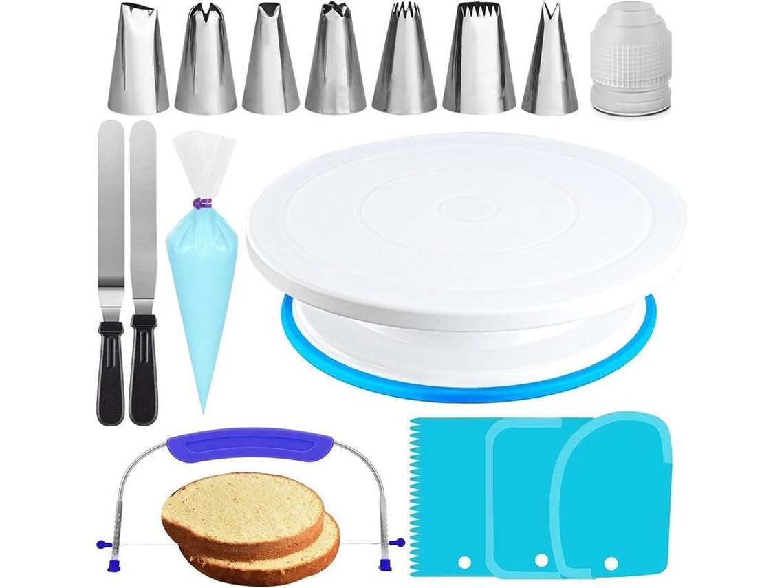 Kit De Confeitaria Com Prato Giratório E Bicos, 35 Peças, Azul Elysve