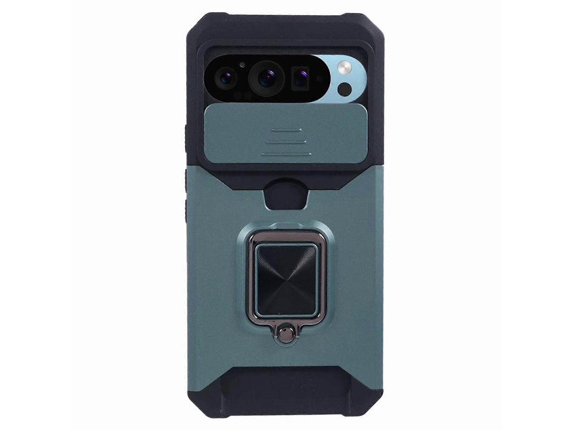 Compre Capa Com Suporte Para Google Pixel 9 Pro Xl, Tampa Deslizante Para Lente, Pctpu, Com Suporte Para Cartão, Verde-escuro