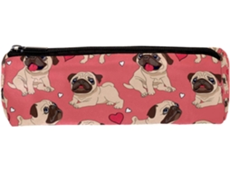 Estojo divertido com estampa de pug rosa, organizador de maquiagem, item essencial para escola e escritório.