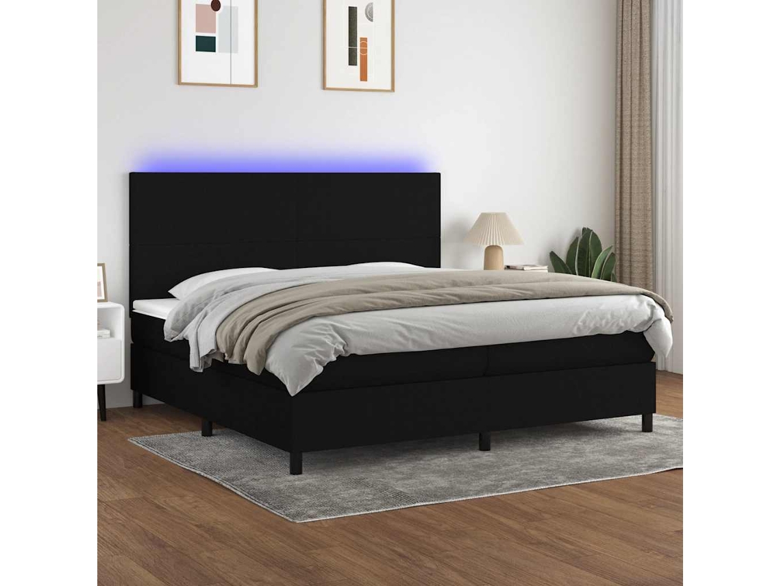 Vidaxl Cama Box Spring C/ Colchão E Led 200x200 Cm Tecido Preto
