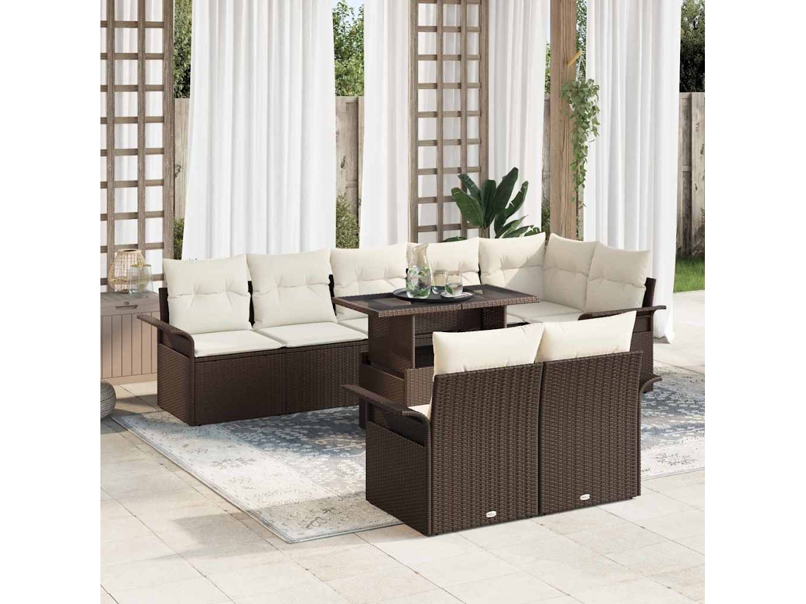 Vidaxl Conjunto De Sofá De Jardim 9 Pcs Castanho Rattan Sintético
