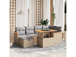 Vidaxl 7 Pcs Conjunto De Sofás P/ Jardim Com Almofadões Vime Pe Bege