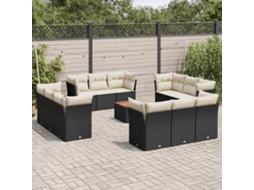 Conjunto de 13 Sofás de Jardim com Almofadas Vime Pe Preto Dkd Home Decor