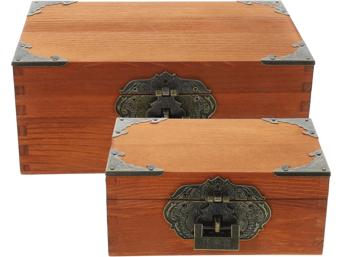 Caixa De Armazenamento Vintage De Madeira, Com Tampa E Fechadura, Para Joias E Lembranças (duas Peças)...