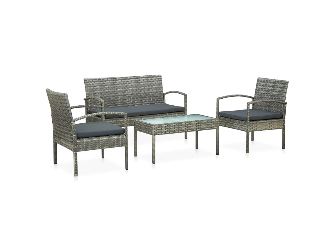 Vidaxl 4 Pcs Conjunto Lounge De Jardim C/ Almofadões Vime Pe Cinzento