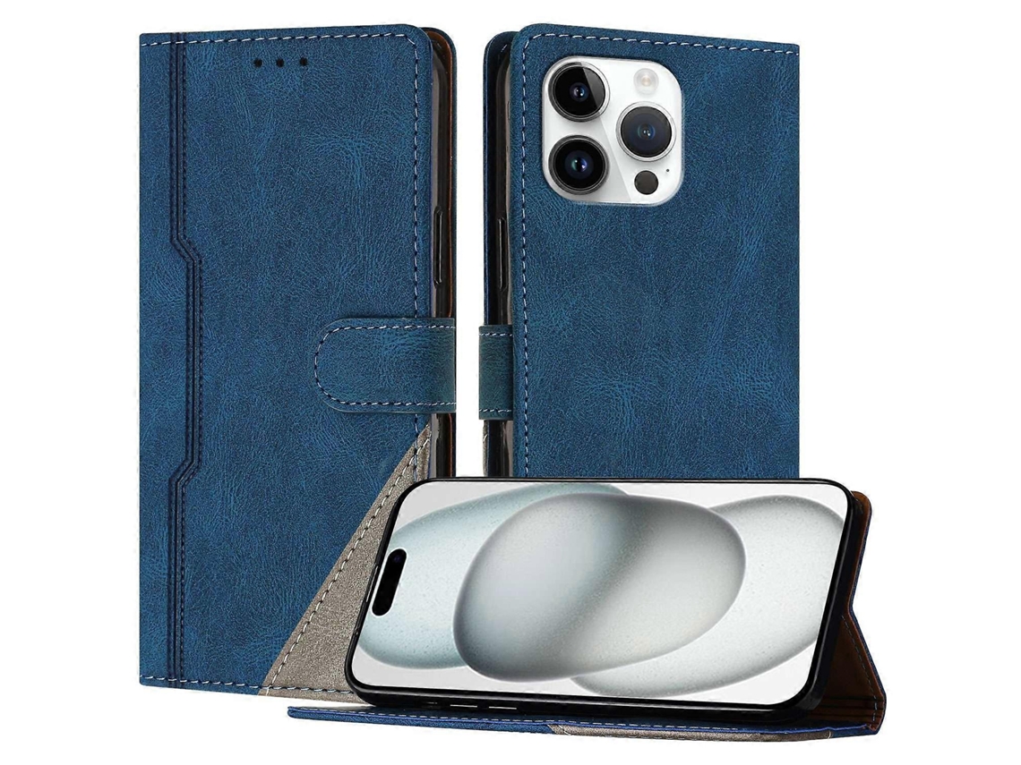 Capa De Couro Com Estampa Triangular E Suporte Tipo Carteira Para Iphone 15 Pro Max, À Prova De Choque