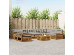 Vidaxl Conjunto De Sofás Para Exterior 10 Unid. Cinza Natural E Claro