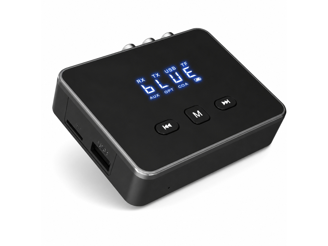 Transmissor E Recetor Bluetooth 2 Em 1 Com Ecrã, Entradas Ótica, Coaxial, Rca, Usb E Cartão Tf