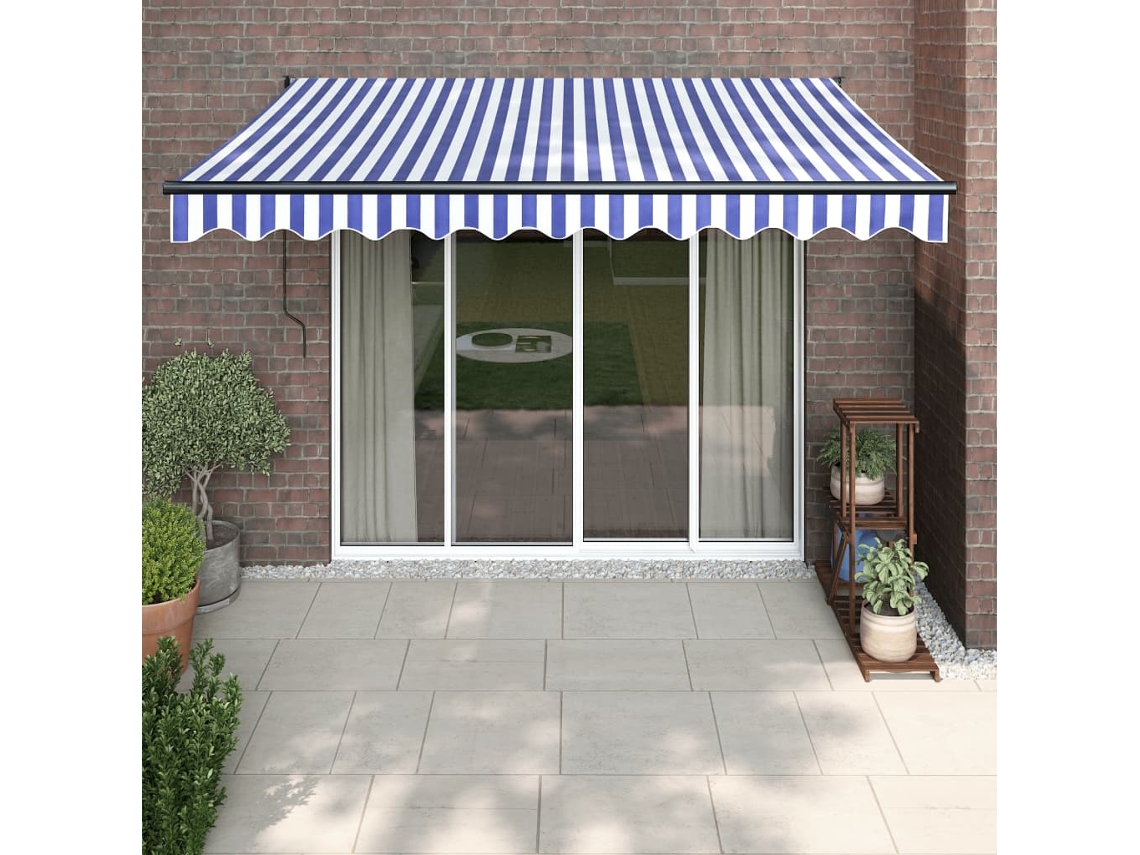 Vidaxl Toldo Retrátil 3,5x2,5 M Tecido E Alumínio Azul E Branco