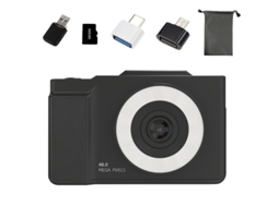 Câmera Hd 6400w Para Presentes Do Dia Das Crianças, Preta (tela Articulada) + Cartão De Memória De 32 Gb + Leitor De Cartão + 2 Adaptadores + Bolsa
