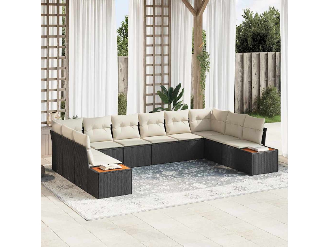 Vidaxl Conjunto De Sofá De Jardim 10 Unid. Preto Rattan Sintético