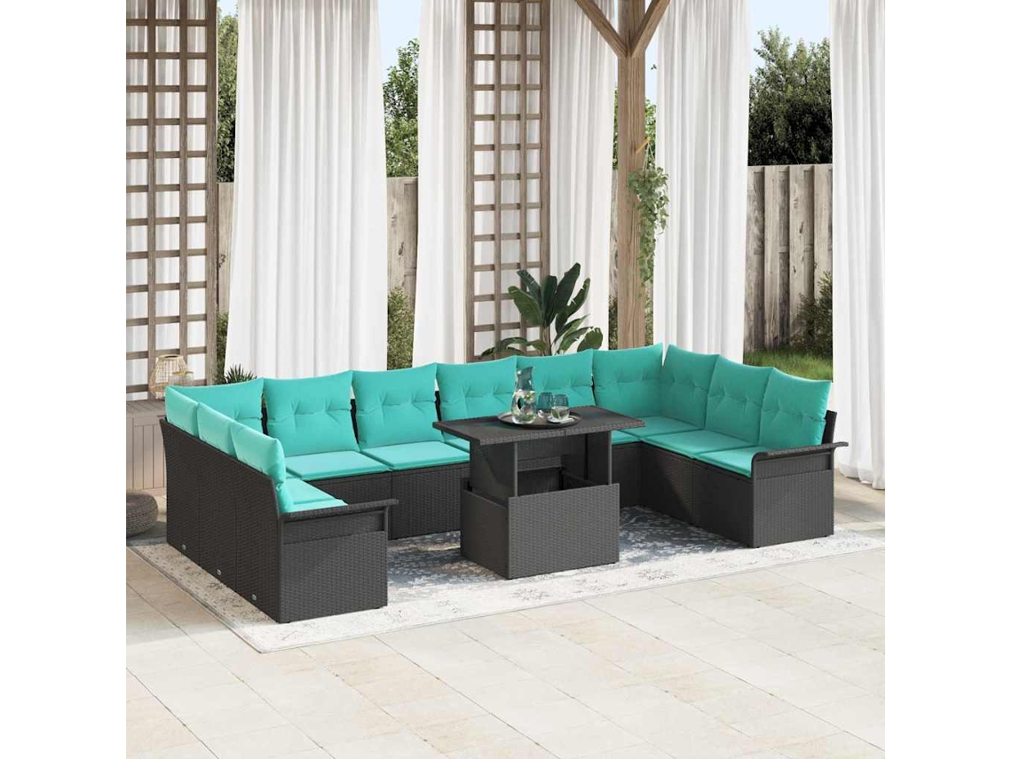 Vidaxl Conjunto De Sofá De Jardim 11 Pcs Preto Rattan De Polipropileno