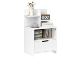 Criado-mudo MARCA com gaveta e prateleiras, para sala ou quarto (45x35x73 cm) branco