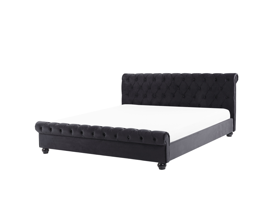 Cama de casal BELIANI Avallon de Veludo Preto 152x233x94