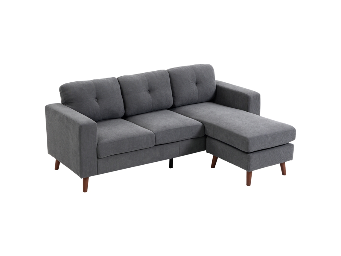 Sofá de canto ZACHARY de 192 cm, em veludo cotelê, com chaise, reversível, cinza escuro