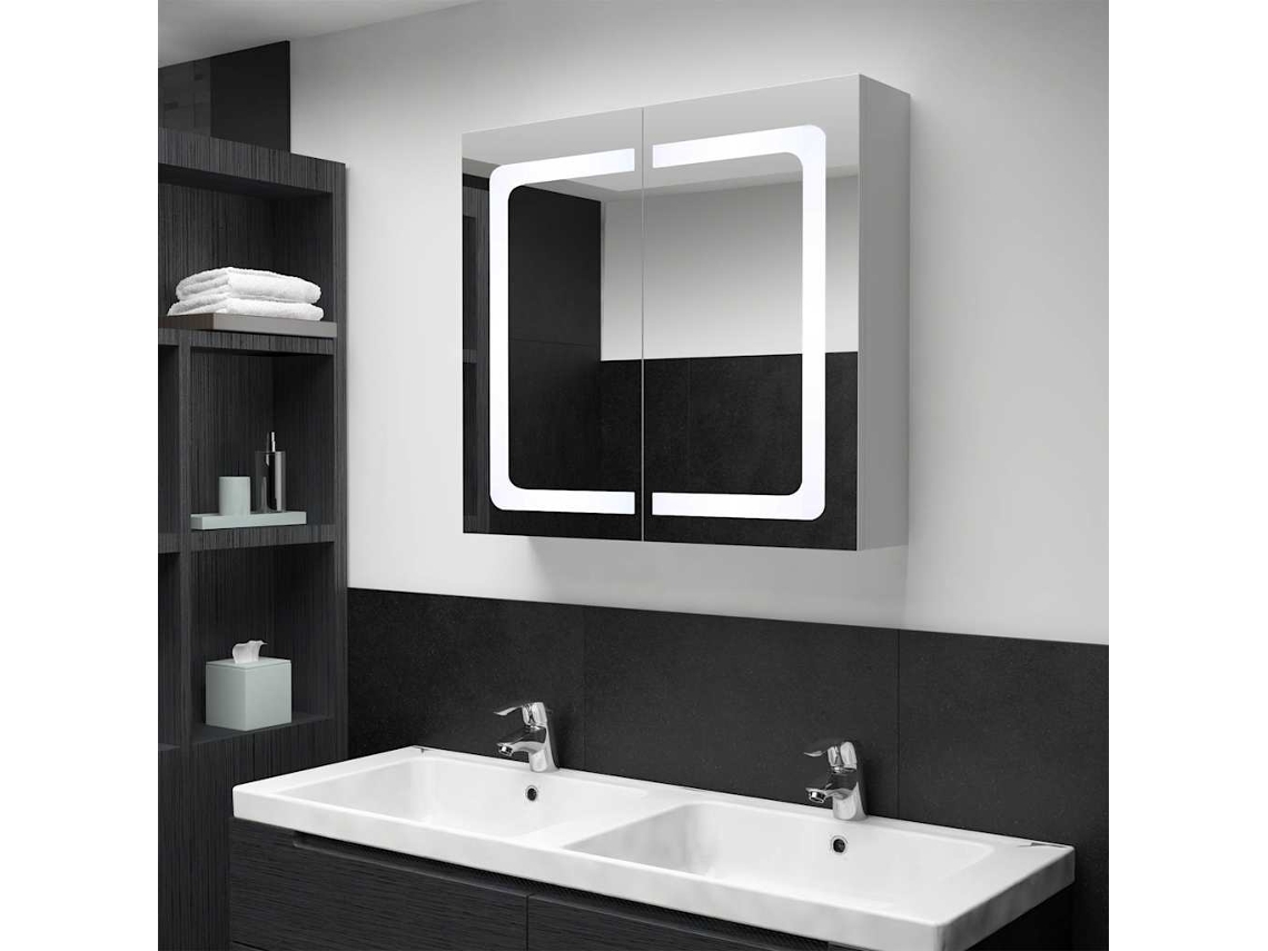 Vidaxl Armário Espelhado Para Casa De Banho Com Led 80x12,2x68 Cm