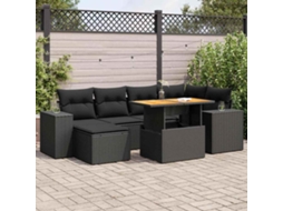 Vidaxl 7 Pcs Conjunto De Sofás P/ Jardim C/ Almofadões Vime Pe Preto