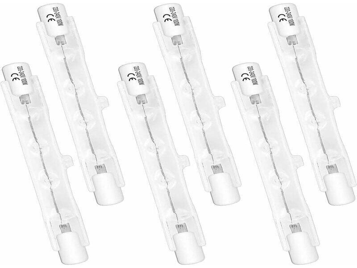 Lurelia Pacote com 6 Lâmpadas Halógenas Lineares R7s 100w 230v 2700k 78mm, Brancas Quentes, Reguláveis, Cápsula Transparente