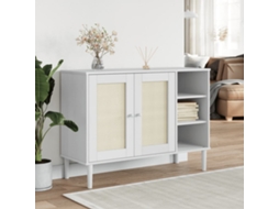 Vidaxl Aparador Senja Aspeto De Vime 112x40x80 Cm Pinho Maciço Branco