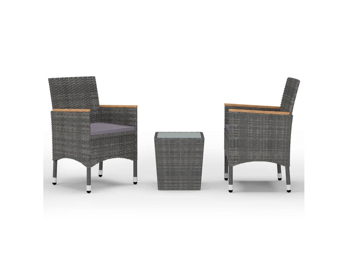 Maison Exclusive - 3 Pcs Conjunto De Bistrô Vime Pe E Vidro Temperado Cinzento