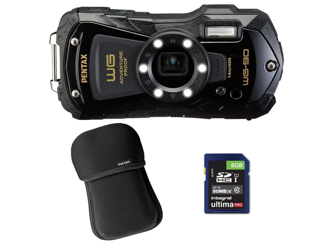 Compact Waterproof Wg 90 Black + Case + 8gb Sd Card PENTAX