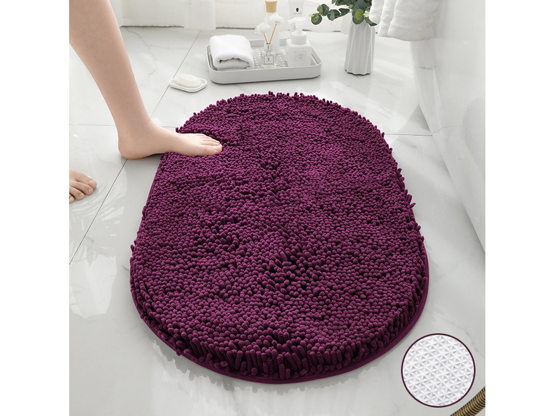 Tapetes de Banho Antiderrapantes Absorventes de Secagem Rápida para Decoração de Banheiro Fundo Tpr Roxo Ameixa Oval EVELTEK 40X60CM