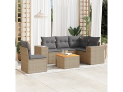 Vidaxl 6 Pcs Conjunto De Sofás P/ Jardim Com Almofadões Vime Pe Bege