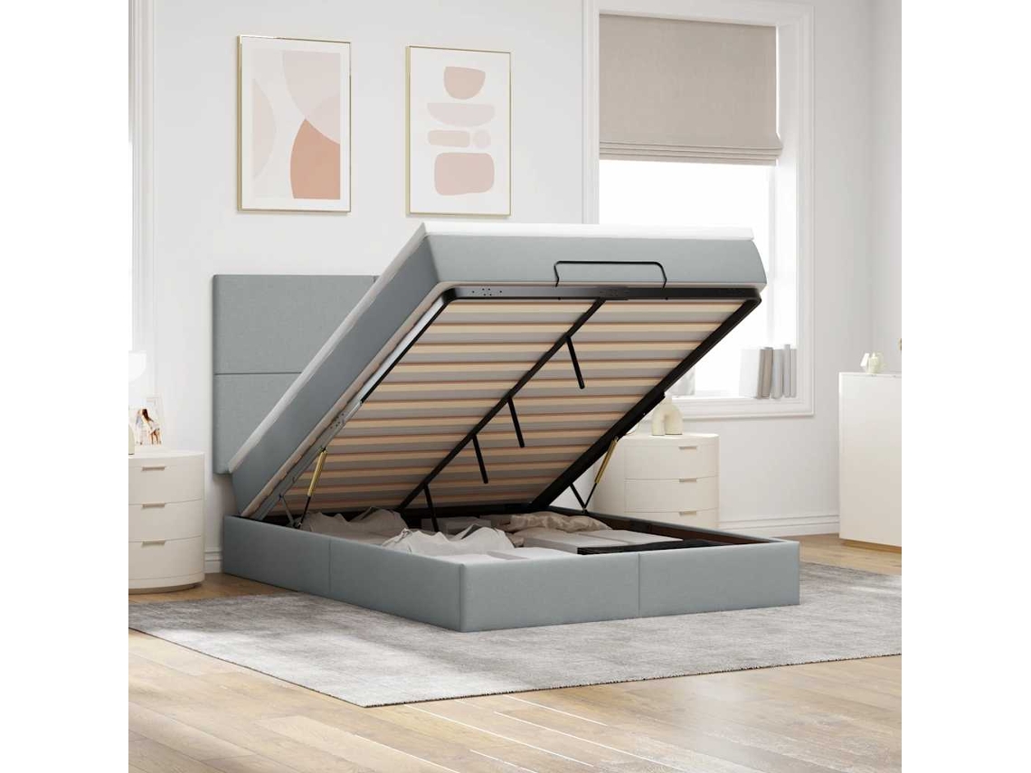 Vidaxl Estrutura De Cama Otomana Com Colchão 140x190 Cm Cinzento Claro