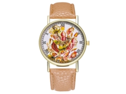 Reloj De Pulsera Unisex De Cuarzo Con Correa Pu Y Dial Redondo De Patrón Vegetal (beige)