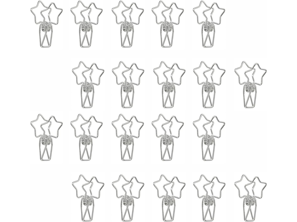 20 clipes de papel em formato de estrela para organização de documentos em branco.