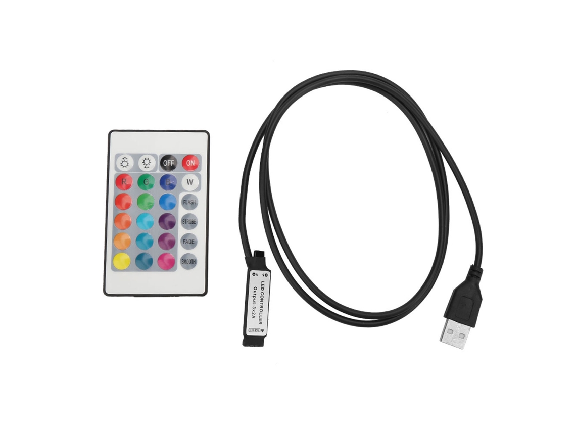 Tira Led Rgb 5v 24 Teclas Controle Remoto Sem Fio Usb 6a Efeito Lâmpada 1m | S/MARCA
