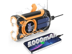 Rádio de Emergência Solar com Manivela, Bluetooth, Previsão do Tempo, Bateria 5000mah, Laranja AQUAFORGE